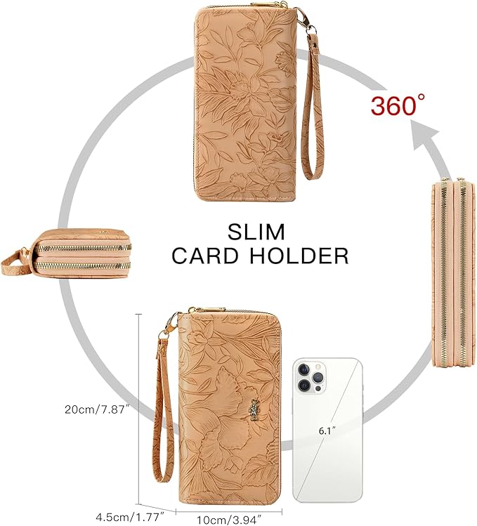 RNIEGA Wallet for Women Clutch Double Zip Around Credit Card Holder Leather Women's Wallet Large Capacity