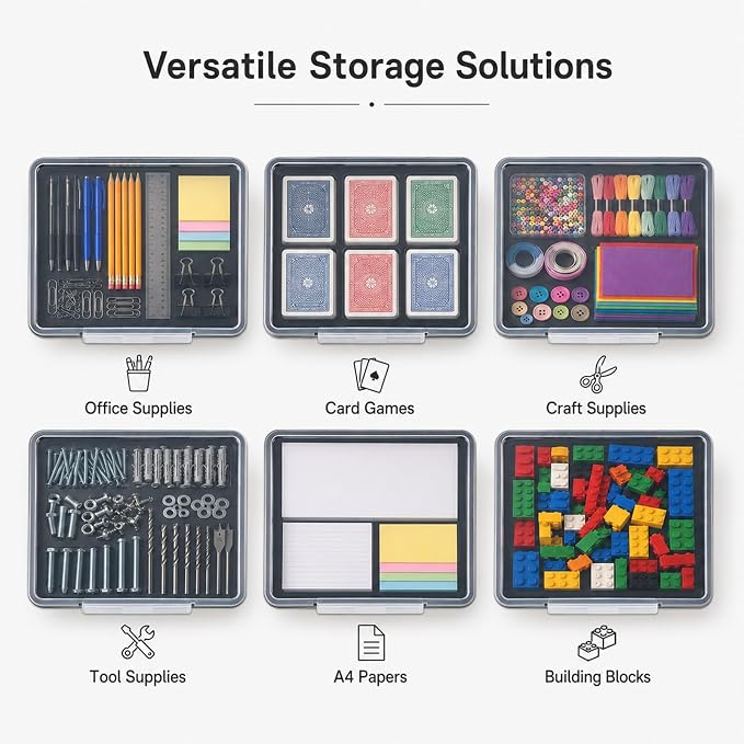 12 Pack Flat Storage Paper Tray with Clear Latching Lid Letter Size Organizer Bin Tray Plastic Latching File Organizer for Classroom Library School Office Teacher Desktop Book Organization (Black)