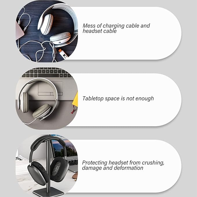VBESTLIFE Headphone Stand, Headset Holder Earphone Stand with Aluminum Supporting Bar, for All Headphones Size for PC Gaming Headset Display & Headphones ()
