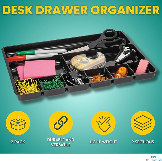 1InTheOffice Desk Drawer Organizer 9-compartment Drawer Tray Organizer (2 Pack)