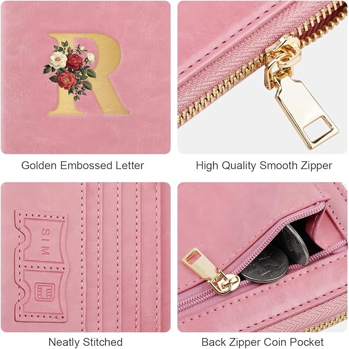 Passport Holder for Travel Personalized Passport Holder Initial Letter Rose Flower RFID Blocking Travel Wallets Credit Cards Holder for Women Men, Pink R