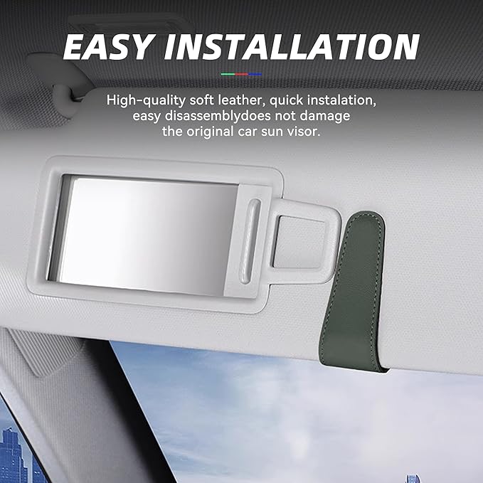 2PCS Sunglasses Holders for Car Sun Visor, Leather Eyeglasses Hanger Mounter, Magnetic Glasses Holder and Ticket Card Clip, Universal Auto Interior Accessories (Dark Green, 2PCS)