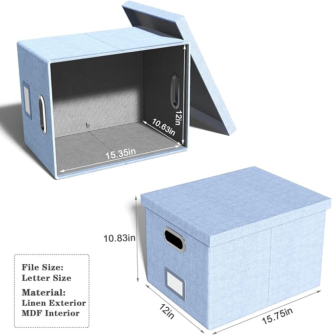 Oterri 2 Pack File Storage Organizer, Filing Box, Portable File Box with Lid, Fit for Letter/Legal File Folder Storage, Document Organizer, Sky-blue