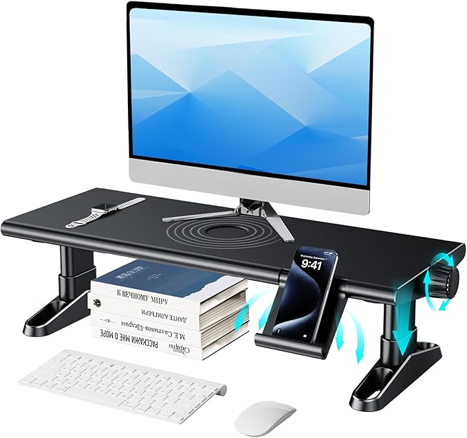 Computer Monitor Stand Riser for Desk,4.4-5.7 Inches Freely Height Adjustable with Cellphone Holder,Multi-Purpose Desktop Organizer Monitor Stands Riser for Computer,Laptop,Printer,TV (BLack)