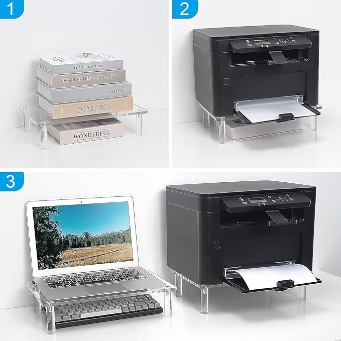 Sumerflos Clear Acrylic Monitor Laptop Stand, Sturdy and Save Space Computer Laptop Monitor Riser Stand for Home Office Desktop Universal Stand with Anti-Slip Pads