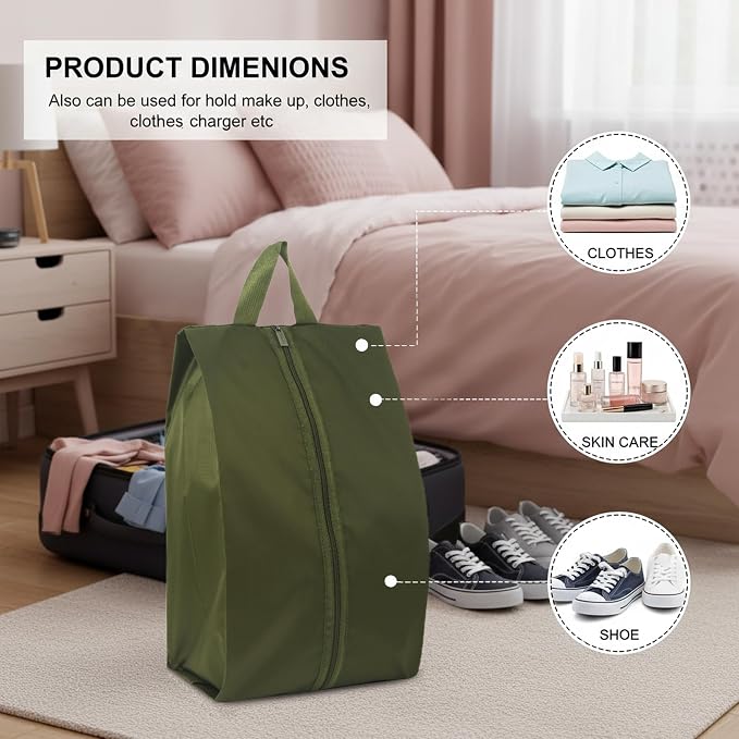 6pcs Portable Shoe Organizer, Travel Pouches with Zipper, Golf Shoe Bags, Clothes Bags, Soccer Cleats Bag, Shoe Pouch for Gym, Waterproof, Odor-Resistant (Dark Green)