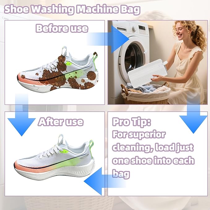 Shoe Washing Machine Bag Shoe Laundry Bags for Sneakers Reusable 2pc Shoes Cleaning Bags 360° Deep Clean for All Shoes Types With Invisible Zipper