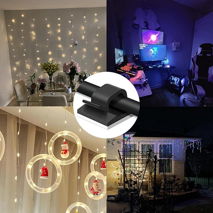 Adhesive Cable Management Wire Clips(Black 50 Pcs),Wires Clips Holders for Cords on wall,Outdoor Cable Clips,Suitable for Under Tables, Cars, Walls, televisions, Christmas Lights