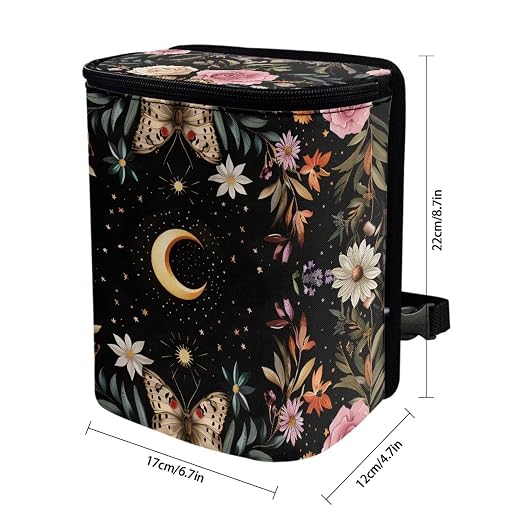 Daisy Moon Print Cars Trash Can with Lid Car Garbage Can Car Waste Basket, Leak-Proof Cars Trash Bin, Van Truck Trash Hanging Sedan Accessories Interior Organizer Bag
