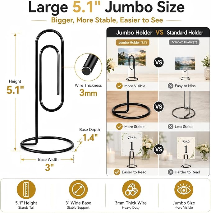 Table Number Holders, 4Pcs Jumbo Desk Paper Clip Table Place Card Holder Office Stand Memo Holders Desktop Memo Holder Picture Holder Office Accessory to Hold Bills Letters Reminders and Notes