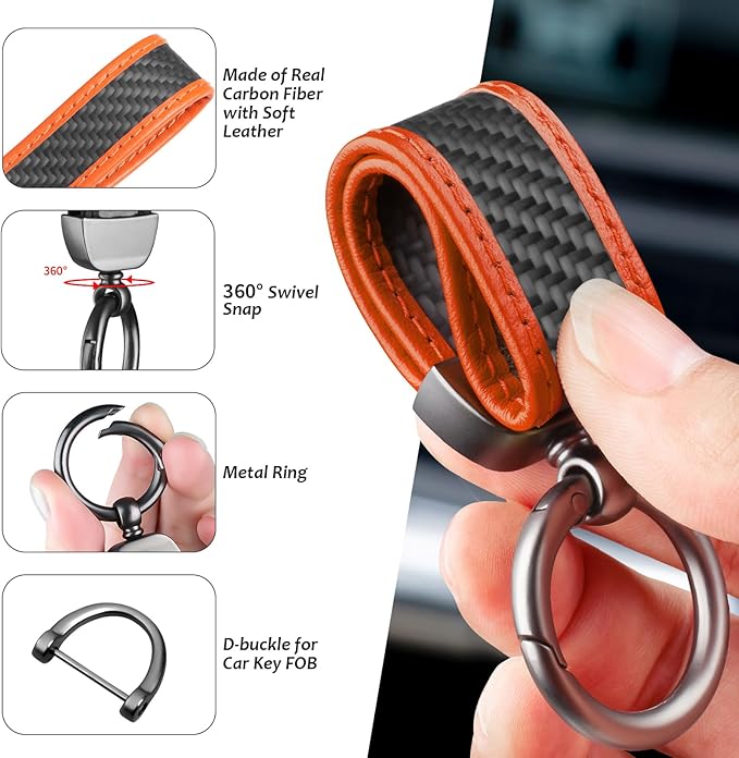 Real Carbon Fiber Car Keychain Minimalist Leather Edges Key Chain Holder Keychains Replacement Keychain Car Key Accessories