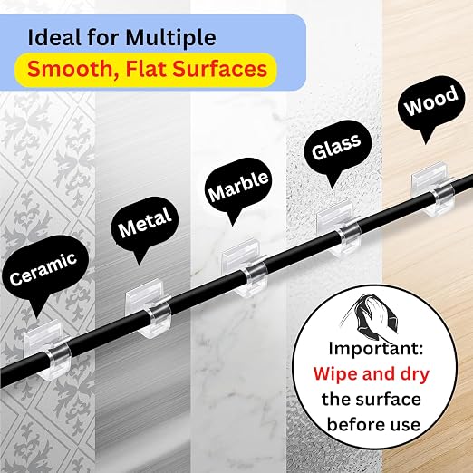 100 PCS 3/4” Adhesive Cable Wire Clips Clear, Cable Staples Outdoor Christmas Light Clips, Cable Management Under Desk Wire Organizer Cord Holder for Car, Wall, TV PC Ethernet