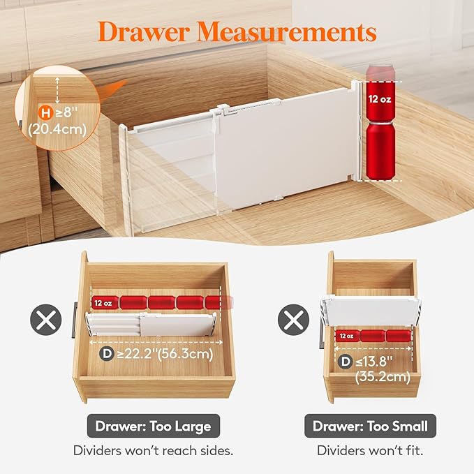 Lifewit 8" Tall 4 Pack Drawer Dividers, 35-56.5cm/13.8-22.2" Expandable Drawer Divider for Clothes, Adjustable Dresser Drawer Organizers, Drawers Separators for Dresser/Bathroom/Closet/Kitchen White