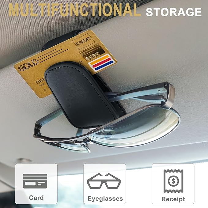 2 Pack Sunglasses Holders for Car Sun Visor,Magnetic Leather Glasses Eyeglass Hanger Clip for Car,Visor Sunglass Holder,Glasses Hanger Clip, Sunglasses Clip for Car Visor（Black）