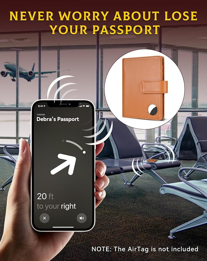Passport Holder Wallet Cover Case for Women and Men,RFID Blocking,Passport Case with AirTag Slot,Travel Accessories (Brown)