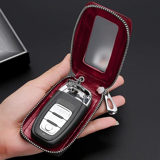 vvag Premium Car Key Fob Case Genuine Leather Car Smart Key fob Holder Car Remote Keychain Bag Universal