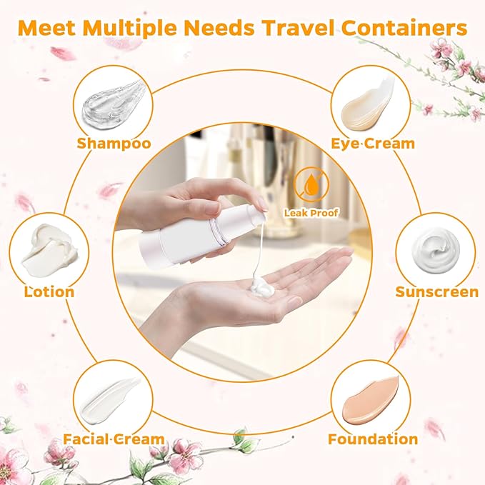 13 Pack Big Travel Size Containers, 1.7/1/0.5oz Clear Airless Pump Bottles, TSA Approved Skincare Empty Leak Proof Bottles Refillable Jars for Travel or Home Toiletries, Lotion, Liquid, Cream
