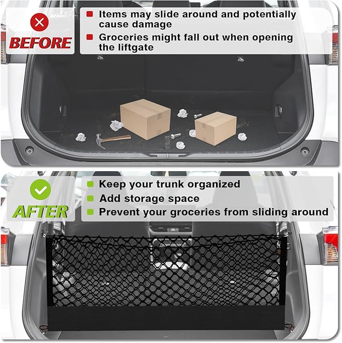 Muslogy Truck Bed Cargo Net Trunk Netting Compatible with Toyota RAV4 2019-2024 2025 Accessories, Pickup Cargo Organizer SUV Sedan Storage Net w/Heavy Duty Carabiners