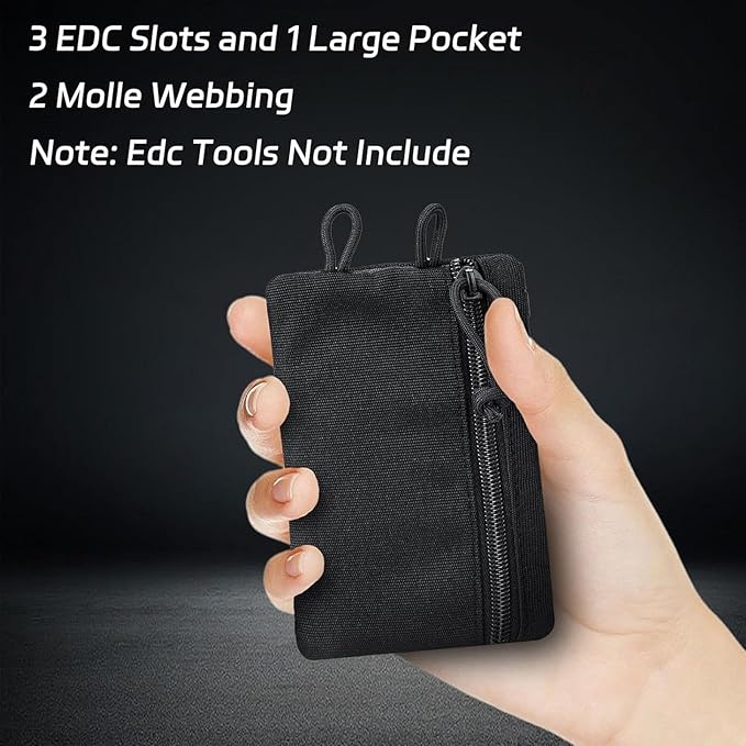 Pocket Tool Pouch 7x5 inch Multipurpose EDC Pocket Organize Mini Tool Pouch with Zipper and Strap for Flashlight/Pocket Knife, Pen (Black)
