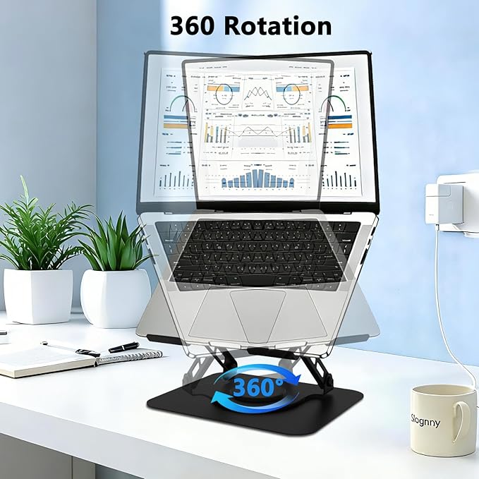 360 Rotation Laptop Stand, Multi-Angle Adjustable Laptop Holder Riser Stable Base Fully Foldable Easy to Storage and Portable Fit for MacBook Pro/Air HP 14 All Under 16??Devices (Black)