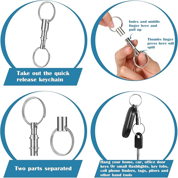 Yinkin 30 Pack Quick Release Keychain Detachable Pull Apart Key Rings Spring Split Snap Lock Holder Key Accessory