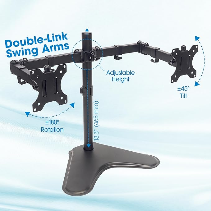 Universal Dual Monitor Stand with Double-Link Swing Arms Holds Two 13" to 32" LCD Monitors up to 8 Kg (17 Lbs.), Black