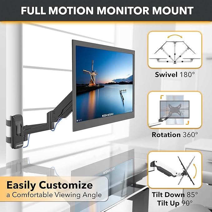 CondoMounts CLMMMAB2022 Full Motion Pillar Monitor Mount | WorkBench Monitor Mount | Pallet Rack | NO Drill | GAS Spring Arm with VESA Plate | Pillar Mount | Holds 18lbs | Up to 32-in. Monitor | Black