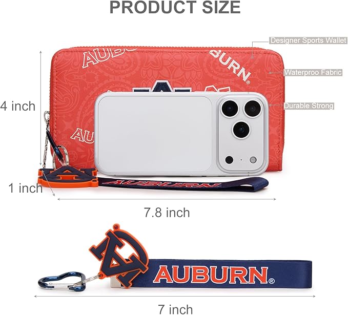 Auburn Wristlet Purse for Women - NCAA Official Licensed, Auburn Team Logo Wallet with RFID Blocking, Clutch Purse for Gifts, Game Day, Travel | Orange, NC-AU011OR