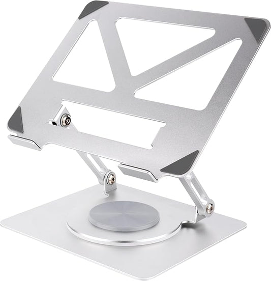 360 Rotating Aluminum Laptop Stand, Adjustable & Foldable Ergonomic Computer Stand, Compatible with MacBook, iPad, Dell, HP up to 16 Inches for Home & Office, Silver