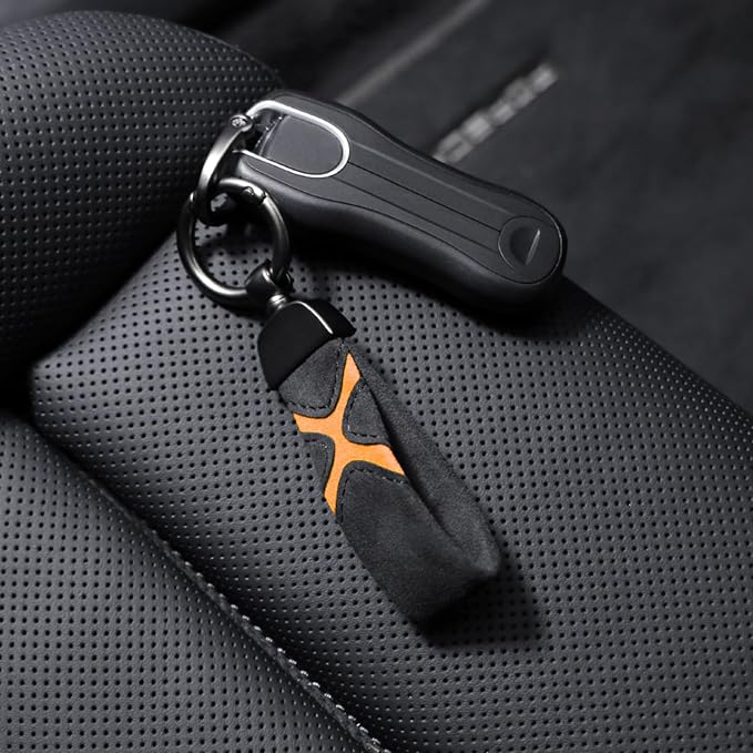 BETTERHUMZ Leather Suede Car Keychain,Key Chain Clip for Alcantara, Anti-Lost D-Ring for Men and Women Car Accessories