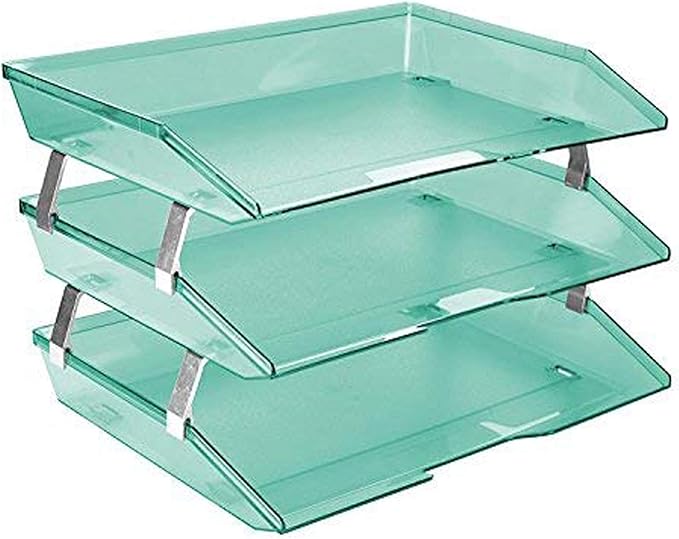 Acrimet Facility 3 Tier Letter Tray, Side Load, Letter Size/A4, Desktop File Organizer, Plastic (Clear Green Color)