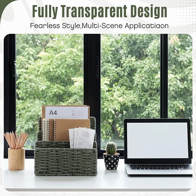 Paper Rattan Mail Organizer for Desk Mail Holder Countertop with 3 Slot Paper Rattan Letter Sorter File Holder Envelope Book Stand Farmhouse Office Desk Organizer and Storage Accessories