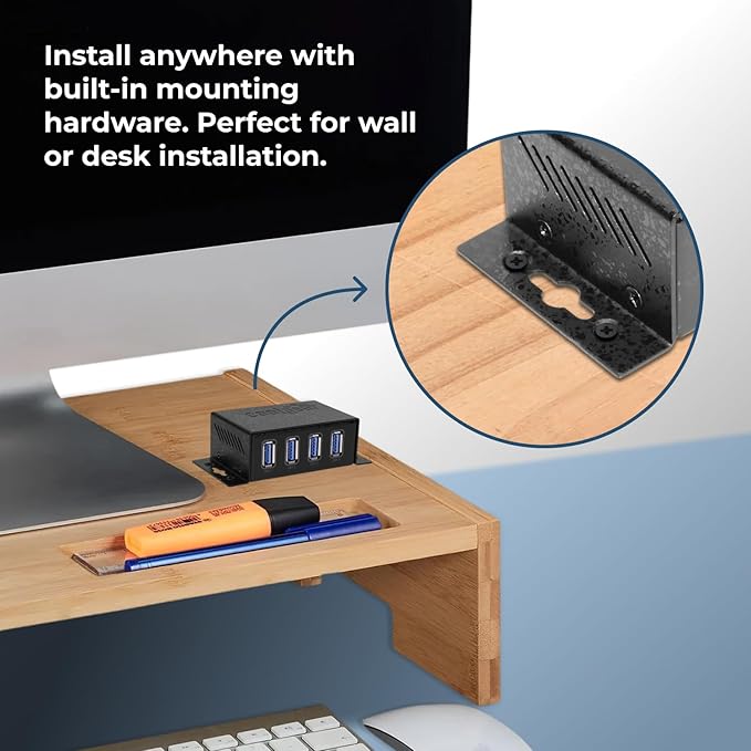 Coolgear 3.2 Gen 1 USB Hub - 4 Port USB Hub with 5Gbps Data Transfers, Mountable Metal Housing, 5V Power Adapter, ESD Surge Protection, Bus or Self Powered