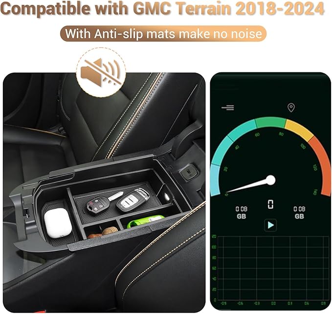 YEE PIN for 2024 GMC Terrain Center Console Organizer Tray for 2018-2024 GMC Terrain Accessories SL/SLE/SLT/AT4/Denali 2024 GMC Terrain Center Console Tray Middle Insert Tray Armrest Storage