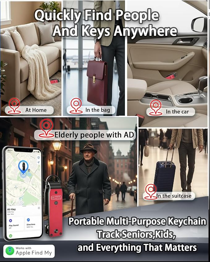 Air Keychain with GPS Tracker : Lightweight Compact Key Holder for Outdoor Use - Minimalist Metal Key Organizer