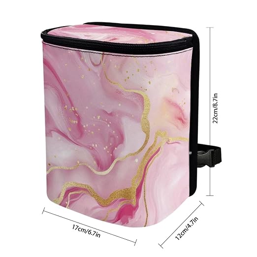 Biyejit Pink Marble Car Trash Bin Collapsible Car Organizers and Storage for Front Seat Multipurpose Trash Bag Automotive Garbage Can Car Accessories Interior Car Organizer