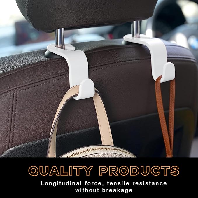 povtii 4PCS Car Seat Headrest Hook, Auto Back Seat Hanging Storage Organizer, Vehicle Seatback Hanger Holder for Purse Handbag Coat Umbrella, Universal Interior Car Accessories (White)