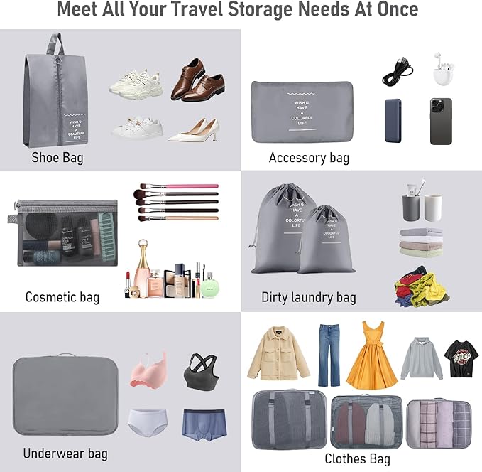 Packing Cubes for Travel-10 Set Luggage Organizer Bags for Family, Mesh Breathable Packing Cubes for Suitcases Durable Travel Essentials Bags Set