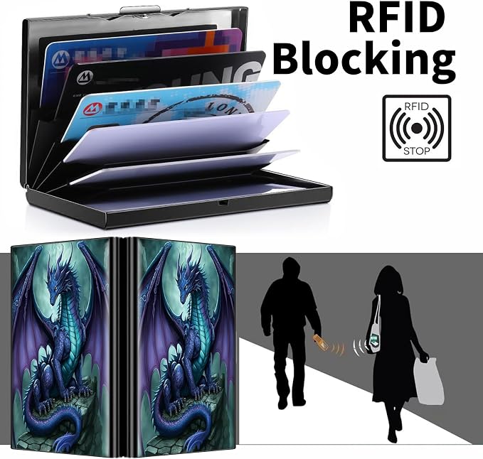 Metal Wallet, Credit Card Holder for Women Men Girls, RFID Blocking Aluminum Wallet Slim Hard Case, Mini Travel Wallet, ID Card Holder Business Card Case,Dragon