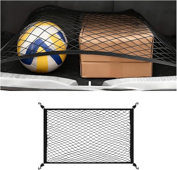 Car Cargo Net, 39.37" × 23.62" Adjustable Elastic Vehicle Trunk Cargo Storage Net with Hooks, Stretchable Mesh Automotive Trunk Organizers, Universal for SUV Motorhome Pickup