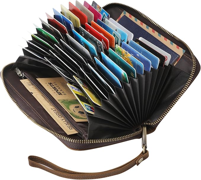 Jack&Chris Genuine Leather Wallet Women, Multi-Card RFID Bifold Wallet with Zipper Coin Pocket, Credit Card Holder for Women