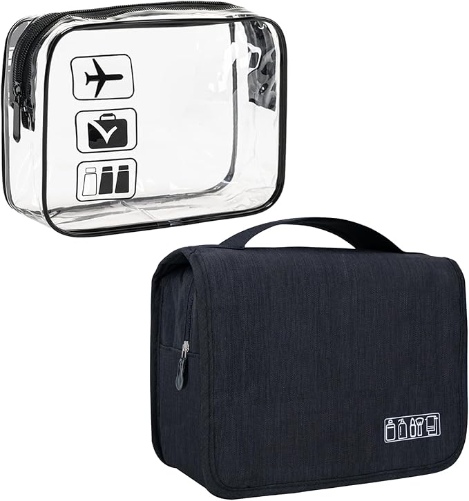 Large Capacity Toiletry Bag Travel Bag with Hanging Hook for Men and Women Waterproof Travel Cosmetic Bag Bathroom Bag,with TSA Approved Zippers Clear Travel Makeup Bag Carry-on