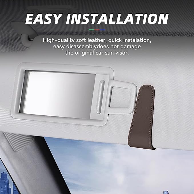 2PCS Sunglasses Holders for Car Sun Visor, Leather Eyeglasses Hanger Mounter, Magnetic Glasses Holder and Ticket Card Clip, Universal Auto Interior Accessories (Brown, 2PCS)