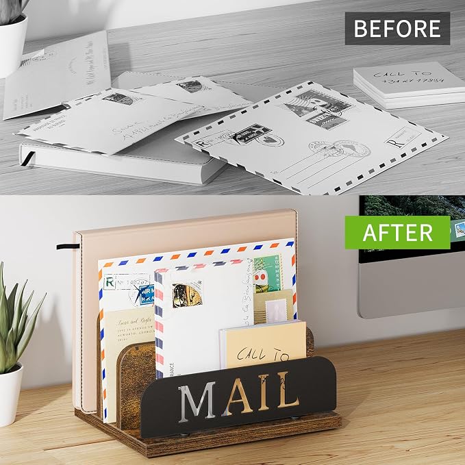 YINMIT Mail Organizer Countertop, Mail Holder with 3-Slot, Desktop Mail Sorter, Mail Organizer for Desk, Letter Sorter File Holder, Office Desk Organizers and Accessories