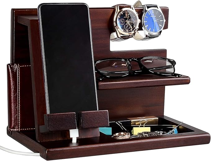 awofer Wood Phone Docking Station for Men - I Love You Forever - Personalized Anniversary Idea for Him, Husband, Boyfriend