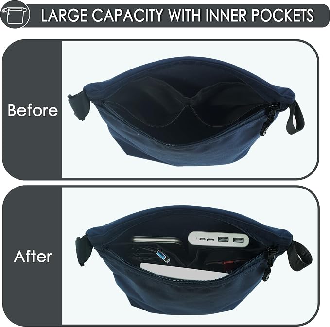Small Pouch for Travel Essentials, Makeup Pouch Bag with Carabiner Clip on Backpack Dopp Kit Storage Pouch Organization for Toiletries, Cosmetics, Tech, Tools, Water Resistant 500D Nylon (Dark Blue)