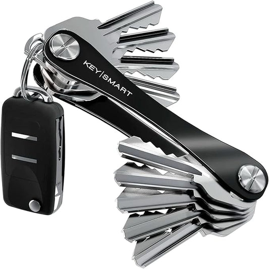 KeySmart Original Key Holder - Compact Key Organizer for Key Chain, Minimalist Clutter-Free EDC Keychains Key Ring, Black, 14 Keys