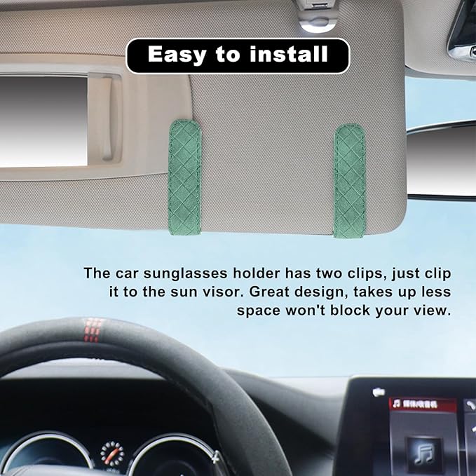 Sunglasses Holder for Car Visor, Auto Soft Leather Glasses Case with Magnetic Clips, Car Sun Visor Eyeglasses Holder Protective Box, Universal Interior Car Accessories (Green)