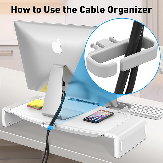 AboveTEK Monitor Stand Riser, Foldable Computer Monitor Riser with Drawer, Height Adjustable Computer Monitor Stands and Risers, Phone Stand for PC, Desktop, Laptop, Printer Save Space (White)