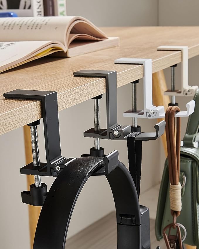 JAKO Headphone Stand for Desk, Aluminum Alloy Foldable Headphone Holder - Headset Stand Hook Mount, PC Gaming Headset Holder Under Desk Clamp for Office, Computer, Student Class Table, Handmade Table